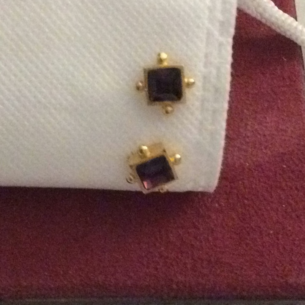 Gold and amethyst post earrings